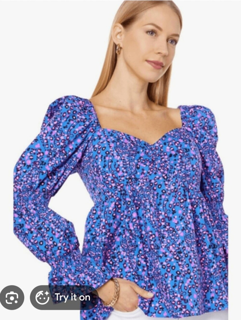 Lilly Pulitzer Preslee Babydoll Top Sz 14 Blue Flare Growl And Prowl.